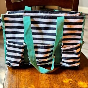 Thirty-One Organizing Tote Bag in Navy Blue Stripes